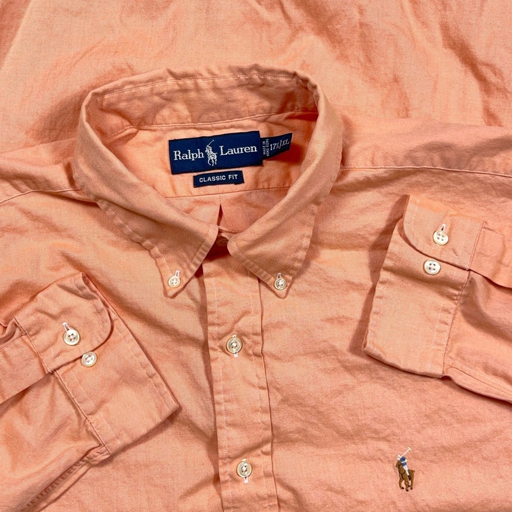 Ralph Lauren Shirt Men XL Orange Classic Fit Button Up Dress Flesh Pony Solid *